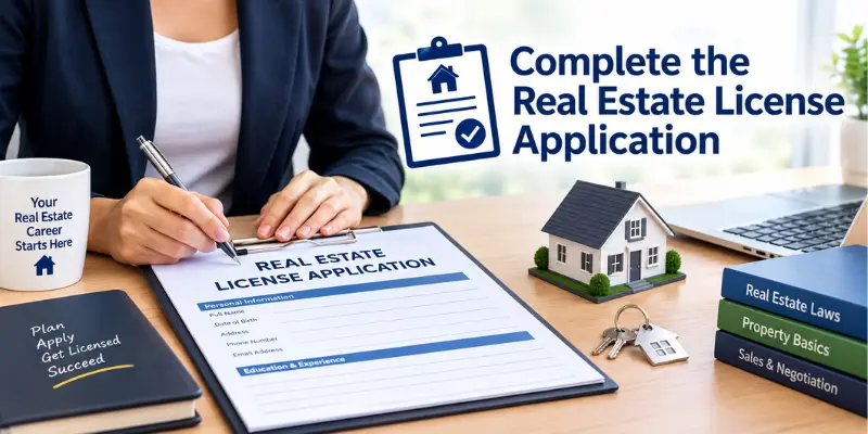 Completing a real estate license application for agent registration