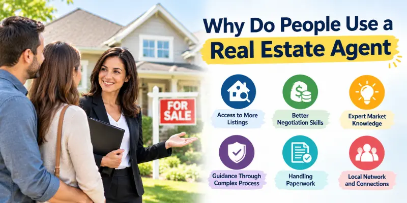 Real estate agent helping clients choose a property